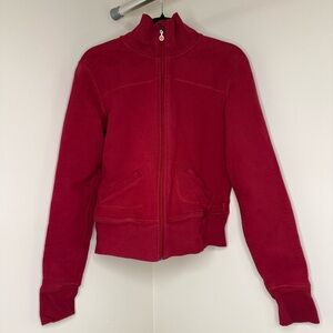 Vintage Era Lululemon Red Heavy Sweater 2012 | Size 12 | Lulu Zipper Pink Emblem
